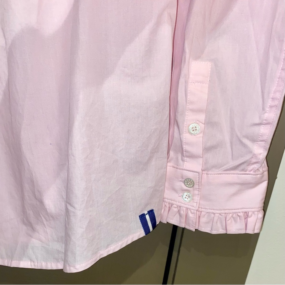 Court & Rowe Ruffle Trim Button-Up Top in Chambray Pink - Picture 10 of 13